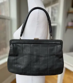 Vintage 60s 70s Black Leather Shoulder Bag Purse thumbnail 1