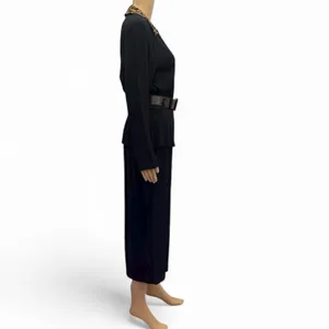Studio I Vintage Black Leopard Collar Long Sleeve Belted Button Front Dress 10 thumbnail 2