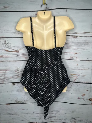 Aerie Size XL Long Black & White Polka Dot Wrap One Piece Bathing Suit Swimsuit thumbnail 2