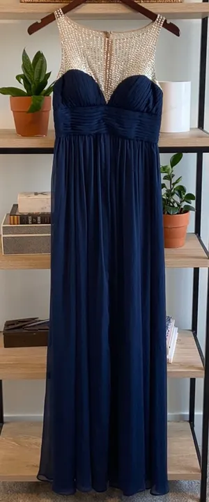 Aidan Mattox Crystal Chiffon Draped Evening Wedding Prom Homecoming Dress, 0 thumbnail 1