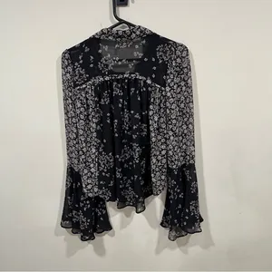 NWT Free People Serena Floral Bell Sleeve Printed Blouse size small black boho thumbnail 8
