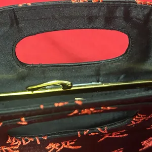 Bag Black Satin Clutch with Red Embroidered Characters & Gold Frame by LA REGALE thumbnail 7