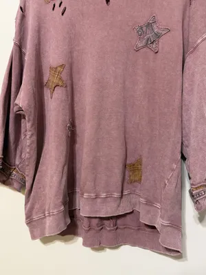 Easel Boho Star Patchwork Oversized Tee Size Large Distressed Sweater thumbnail 5