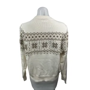 J.Crew Women's Cream Fair Isle Holiday Christmas Pullover Sweater Top Size L thumbnail 3