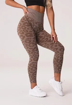 High-Waist Brown Animal Print Seamless Leggings NWOT Size M thumbnail 1