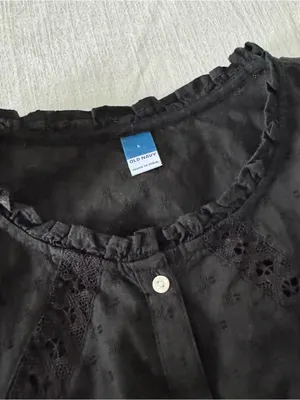 Old Navy Puff-Sleeve Lace-Trim Clip-Dot Blouse NWT - Large thumbnail 7