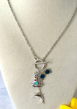 Sail Boat & Dolphin Necklace (133)🐬 ⛵️ Silver thumbnail 3