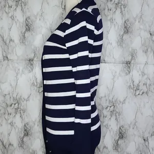 Ounce Navy White Striped Cardigan Sweater Medium Coastal Preppy thumbnail 4