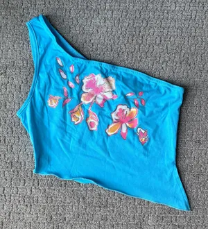Asymmetrical Floral Tank Top Blue thumbnail 1
