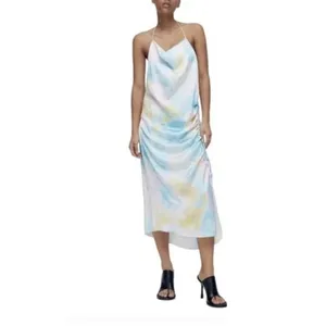 Zara Tie Dye Slip Midi Dress Tie Neck Multicolor Midi Dress Extra Small XS thumbnail 4