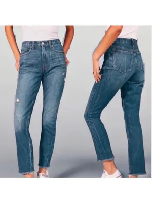A&F Abercrombie & Fitch Distressed Mom Jeans High Waisted Raw Hem 12 thumbnail 2