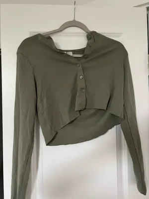 Divided Green Long Sleeve Crop Top Olive thumbnail 2