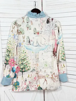 Cherry Betty Christmas Print Ruffle Collar Blouse Cream Pastel Small Cottagecore thumbnail 7