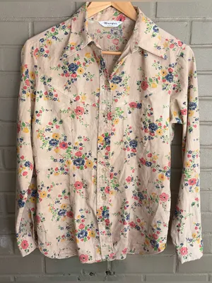 Vintage 1970s Womens Wrangler Floral Western Shirt M Flaws thumbnail 1