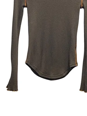 Free People Zip It Waffle Knit Thermal Top Khaki Size XS Neutral Fall Boho Cute thumbnail 8