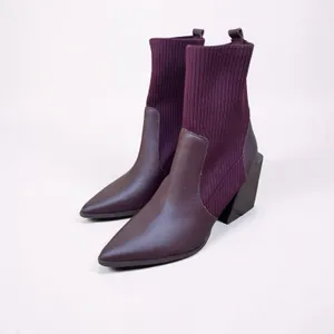 Steve Madden Sock Ankle Boots Pointed Toe Block Heel Booties Burgundy Women's 9 thumbnail 13