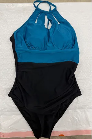 Cupshe Teal Black Colorblock Halter‎ Keyhole One Piece Swimsuit NWT Size M thumbnail 1