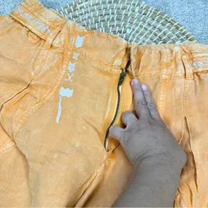 NWT By Anthropologie Embroidered Parachute Pants Linen Blend Boho Mango Mojito L thumbnail 10
