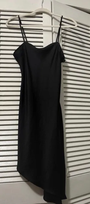 Forever 21 black satin asymmetrical slip mini dress size small thumbnail 1