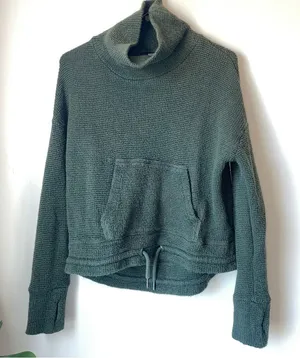 Sweaty Betty Green Turtleneck Knit Sweater with Kangaroo Pocket thumbnail 1