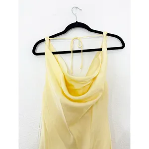 Zara Butter Yellow Satin Cowl Neck Midi Slip Dress Size Large Cocktail Wedding thumbnail 11