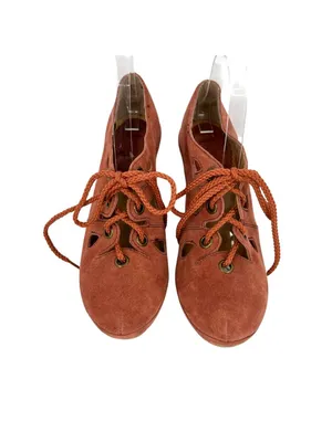 Anthropologie Latigo Cabo Suede Pump Chunky Wooden Heel Terracotta Cutout Size 9 thumbnail 4
