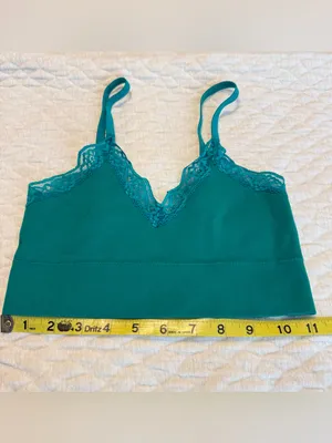 George Green Teal Bralette Bra Lace Trim Size Small Ribbed thumbnail 3