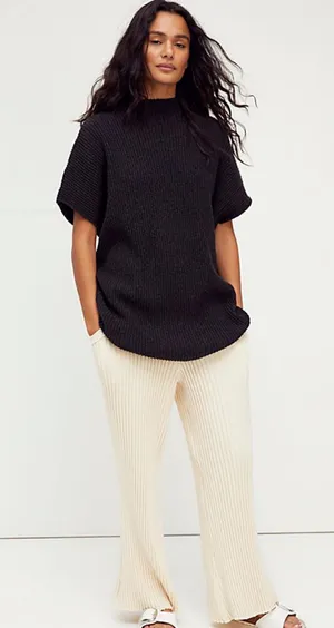 Free People FP Beach Dress Mango Sweater Mini Oversized Ribbed Knit Black M thumbnail 1