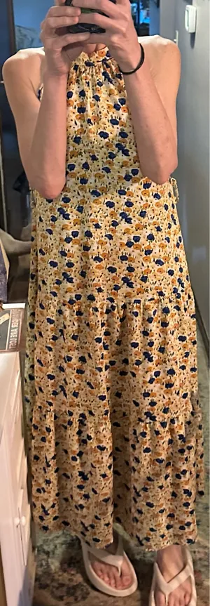 PRETTYGARDEN Floral Halter Maxi Dress Sleeveless Yellow Blue Size S thumbnail 3