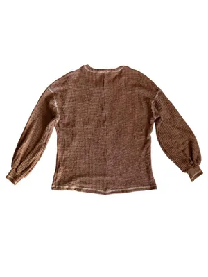 Brown Waffle Knit Long Sleeve Loungewear Pajama Top (Large) thumbnail 3