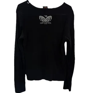 Harley Davidson Biker Black Rhinestone Studded Long Sleeve Shirt Top Women's 2X thumbnail 5