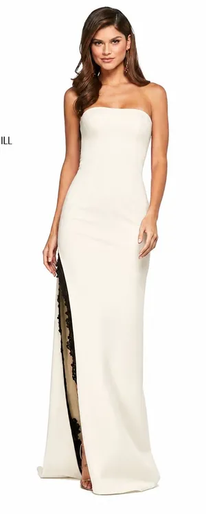 Sherri‎ Hill 53601 Ivory Black Strapless Corset Gown Lace Slit Dress NWT Size 0 thumbnail 1