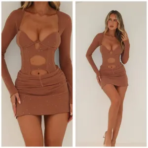 NWT Outcast Aubrey Long Sleeve Mini Dress Tan Corset Festival Sexy Size Small thumbnail 3
