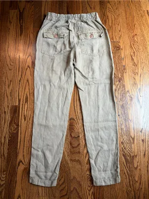 AMO Drapey Army Pant Linen Cotton Khaki Paperbag Waist Utility Pants Sz 26 thumbnail 6