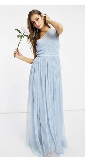 Anaya With Love Bridesmaid tulle one shoulder maxi dress in soft blue Zs 6 thumbnail 1