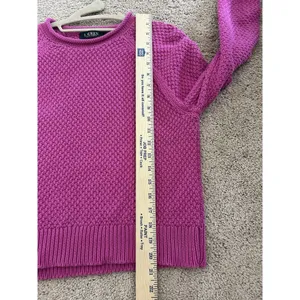 Lauren Ralph Lauren Pink Cotton Waffle Knit Sweater Size Medium Preppy Chic thumbnail 6