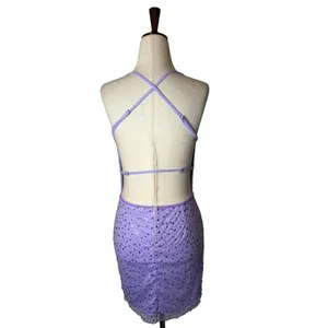 Dyspnea Paris Circa 2004‎ Dress Women Small Purple Sequin Cowl Neck Mini Party thumbnail 3