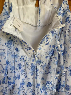 Altar'd State Mabel Blue Floral Tiered Ruffle Mini Dress Lace Up Back Size Large thumbnail 11
