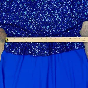 Grace Karin Royal Blue Dress Sequin Top Batwing Sleeves Solid Skirt Large thumbnail 2