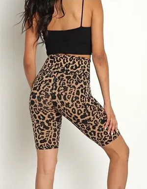 LNA Leopard Print High Rise Bike Shorts Biker Shorts Brown Black Size M thumbnail 1