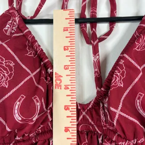 Wild Fable Burgundy Western Cowboy Print Halter Babydoll Peplum Top Red Medium NEW thumbnail 5