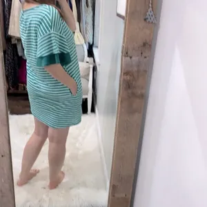 UMGEE green striped shirt dress with pockets size small thumbnail 4