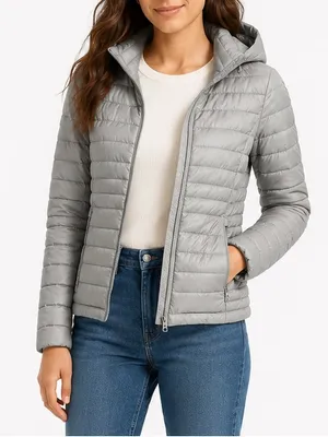 Abercrombie & Fitch Silver Gray Hooded Puffer Jacket Size S Lightweight thumbnail 1