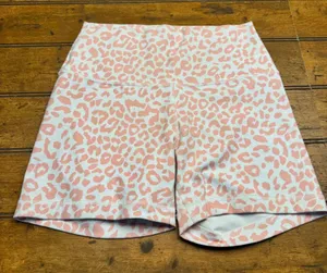 90 Degree By Reflex Pink Leopard Print High Waisted Workout Shorts Women's Med‎ thumbnail 1