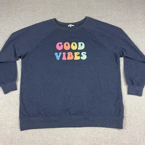Wildfox Sweatshirt Womens XL Blue Crewneck Raglan Good Vibes Graphic Pullover thumbnail 1