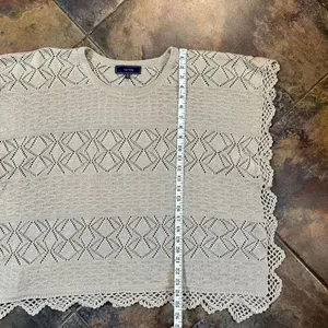 Lumiere Women’s Tan Knit Crochet Poncho Blouse One Size thumbnail 8