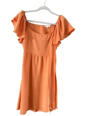 Women's See You Monday Orange Ruffle Sleeve Open Back Mini Dress M thumbnail 3