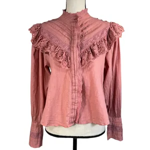 Free People X-Small Hit the Road Top Ruffle Button Puff Sleeve Lightweight Pink thumbnail 2
