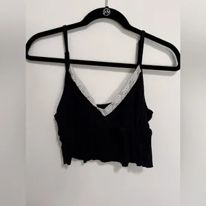 Black & White Lace Trim Y2K Crop Tank Top Cami Women’s Sz S GUC thumbnail 2