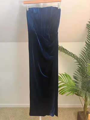 Bardot EVERLASTING VELOUR NAVY MIDI DRESS‎ Small US 4 thumbnail 4